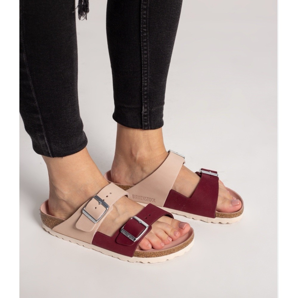 Birkenstock Arizona Split Sandals Beige Rose / Maroon Nubuck Leather Women EU 37